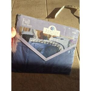 Vintage Percale Bed Sheet Flat Navy Blue Full 81x 96" Size Bed NIP NOS In Pkg